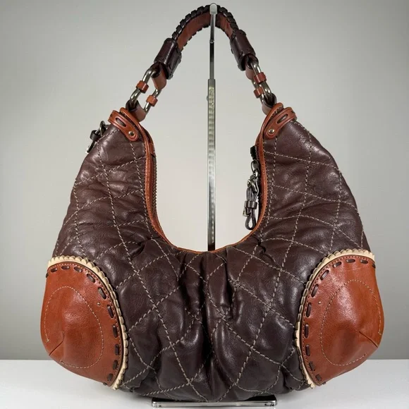 Vintage Y2K Juicy Couture 100% Cow Hide Leather Quilted Diamond Hobo Bag - Picture 4 of 11